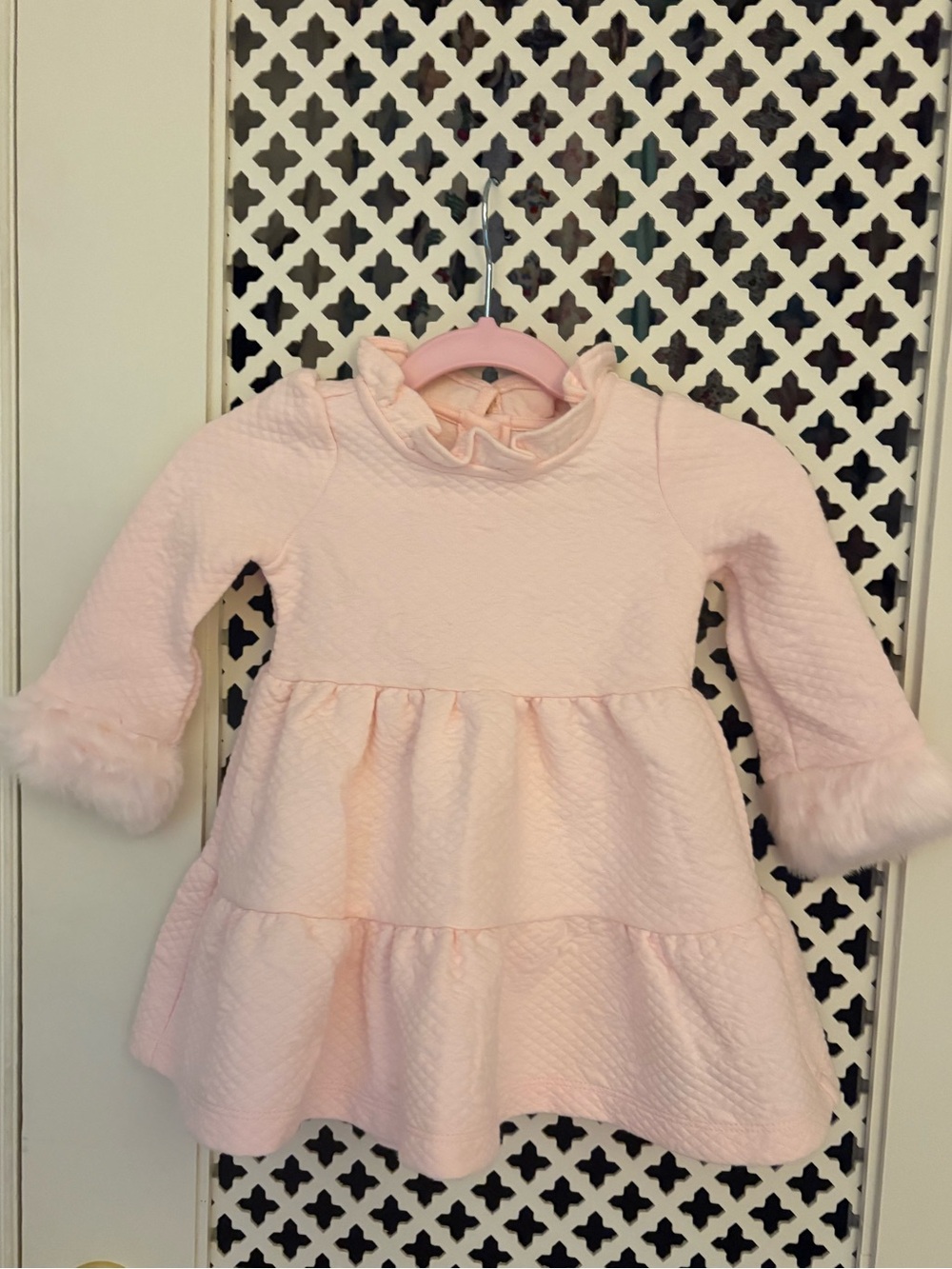 Janie and Jack Pink Quilted Textured Ruffle Dress with Faux Fur Cuffs (6-12 mo)